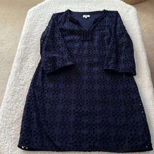 CROWN & IVY size 4 Blue crochet knit shift flared dress knee length